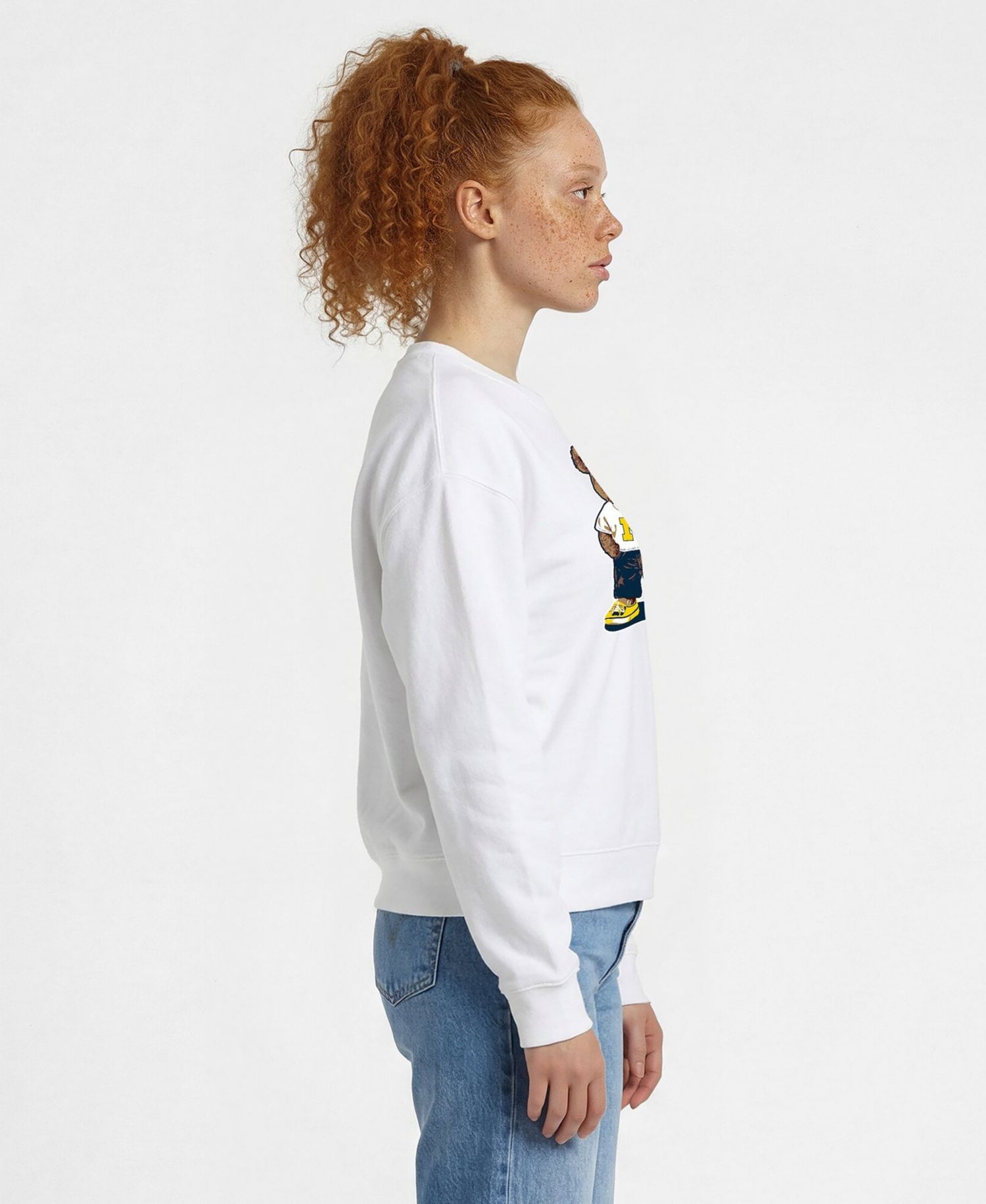 Women's White Michigan Wolverines Teddy Bear Fleece Sweatshirt