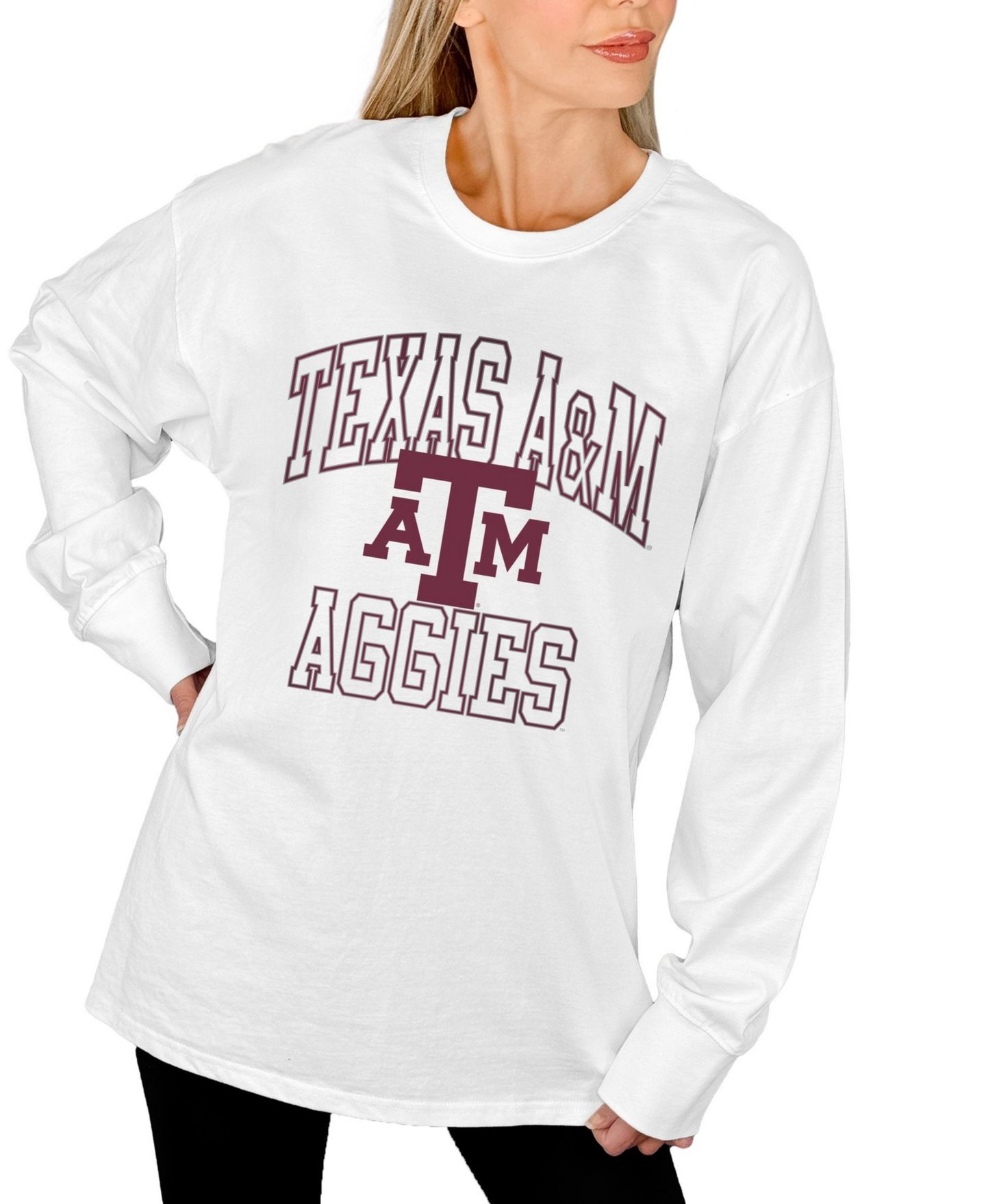 Женская футболка Gameday Couture White Texas A&M Aggies Mind Games Oversized Long Sleeve — фото 4