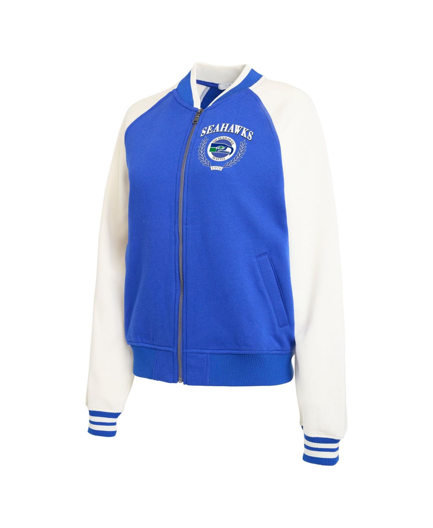 Women's Royal Seattle Seahawks Throwback Varsity Fleece Raglan Full-Zip Jacket