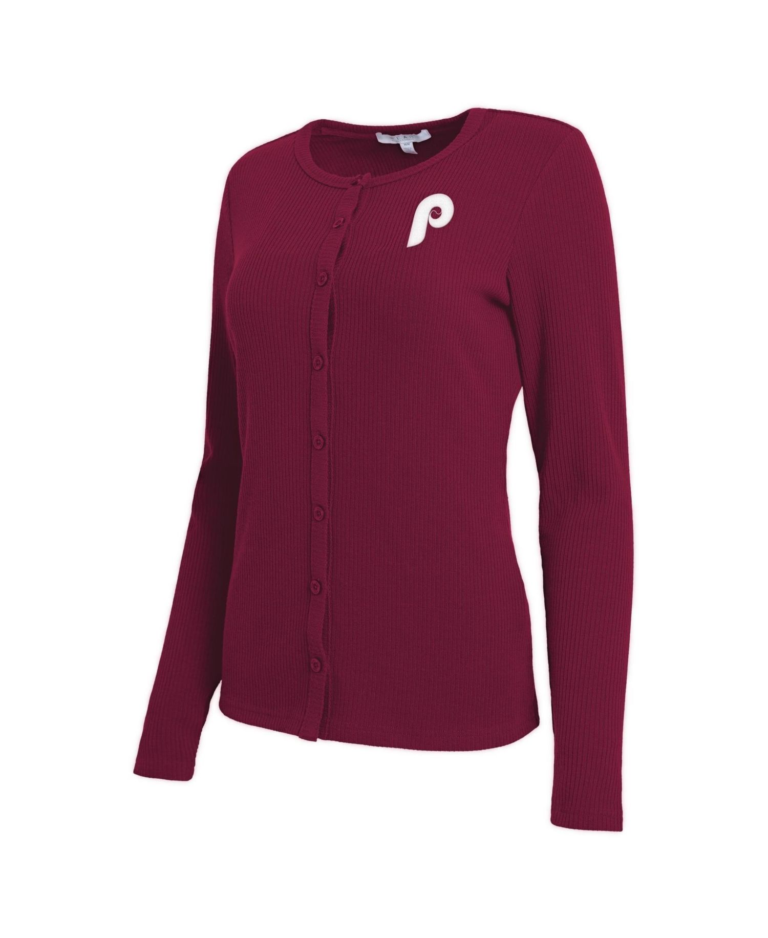 Women's Burgundy Philadelphia Phillies Rib Button-Up Sweater
