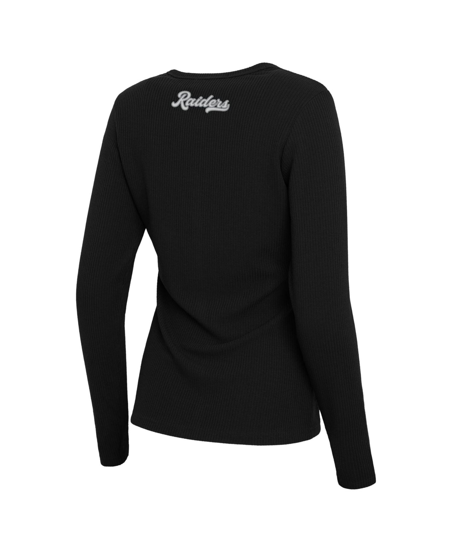 Women's Black Las Vegas Raiders Ribbed Full-Button Cardigan Sweater