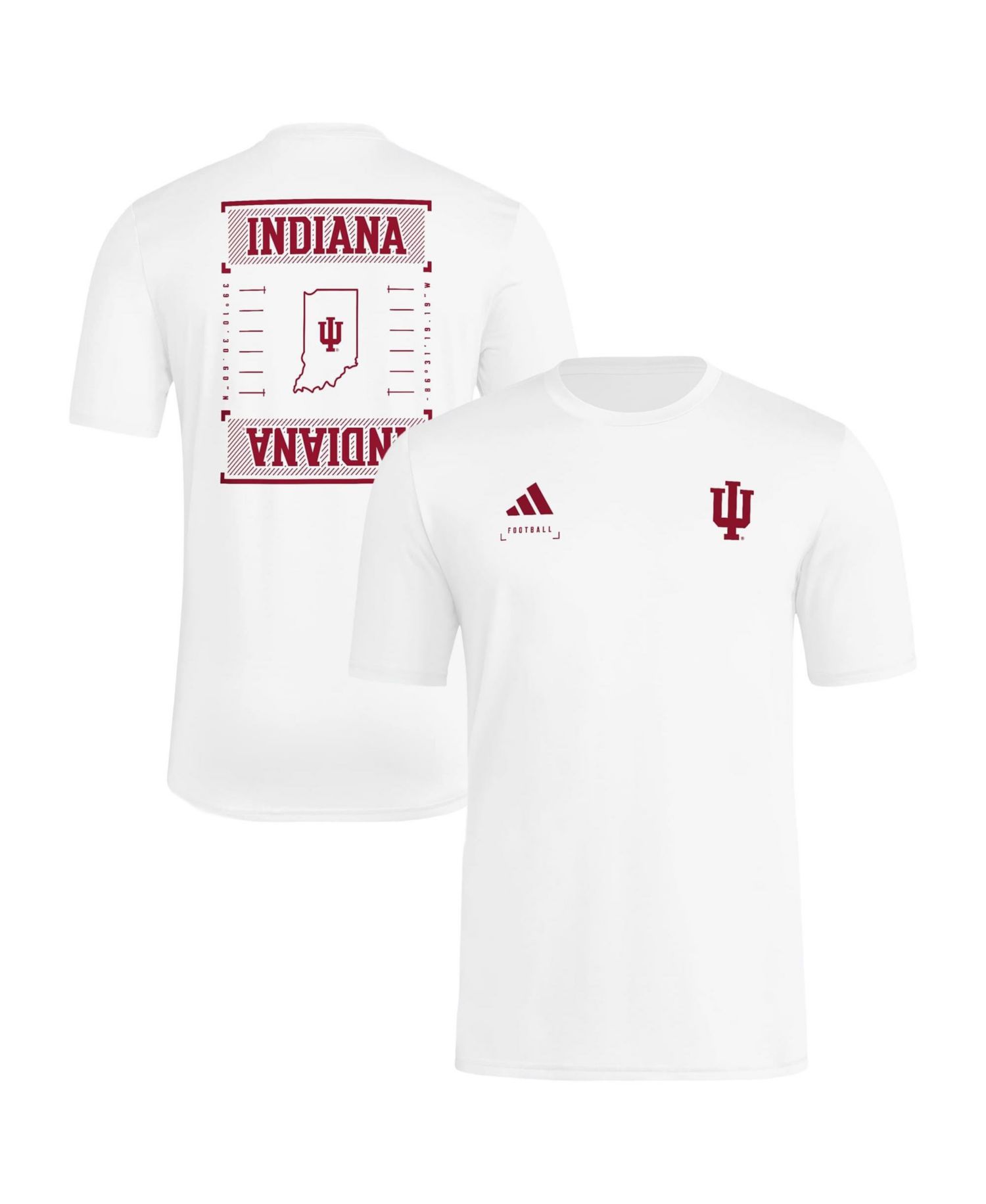 Men's White Indiana Hoosiers Locker Football Icon AEROREADY Pre-Game T-Shirt