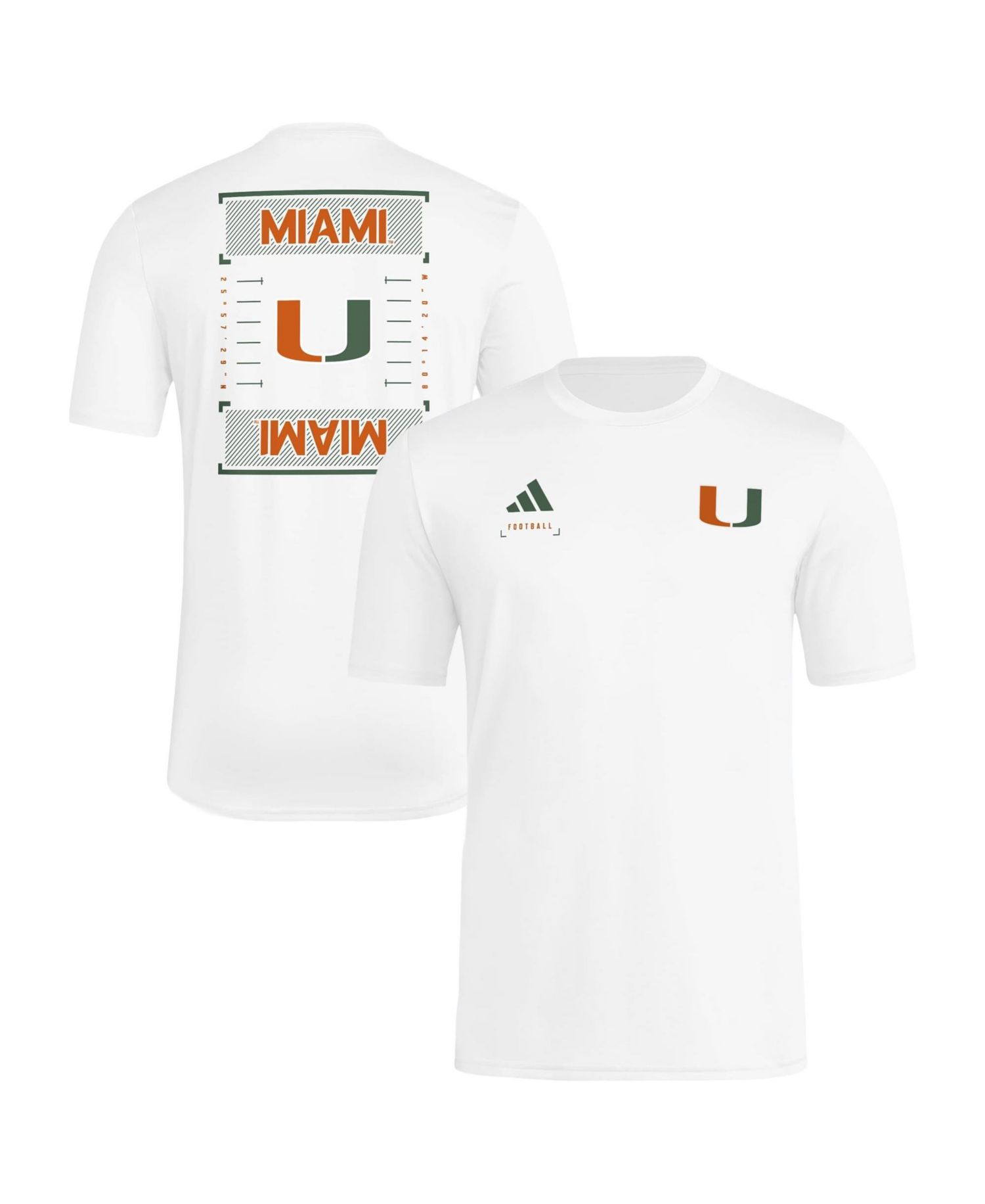Men's White Miami Hurricanes Locker Football Icon AEROREADY Pre-Game T-Shirt