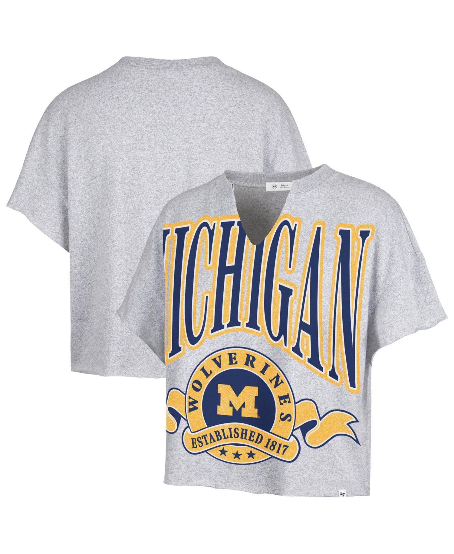 Women's Gray Michigan Wolverines Banners Out Oversized Notch-Neck T-Shirt