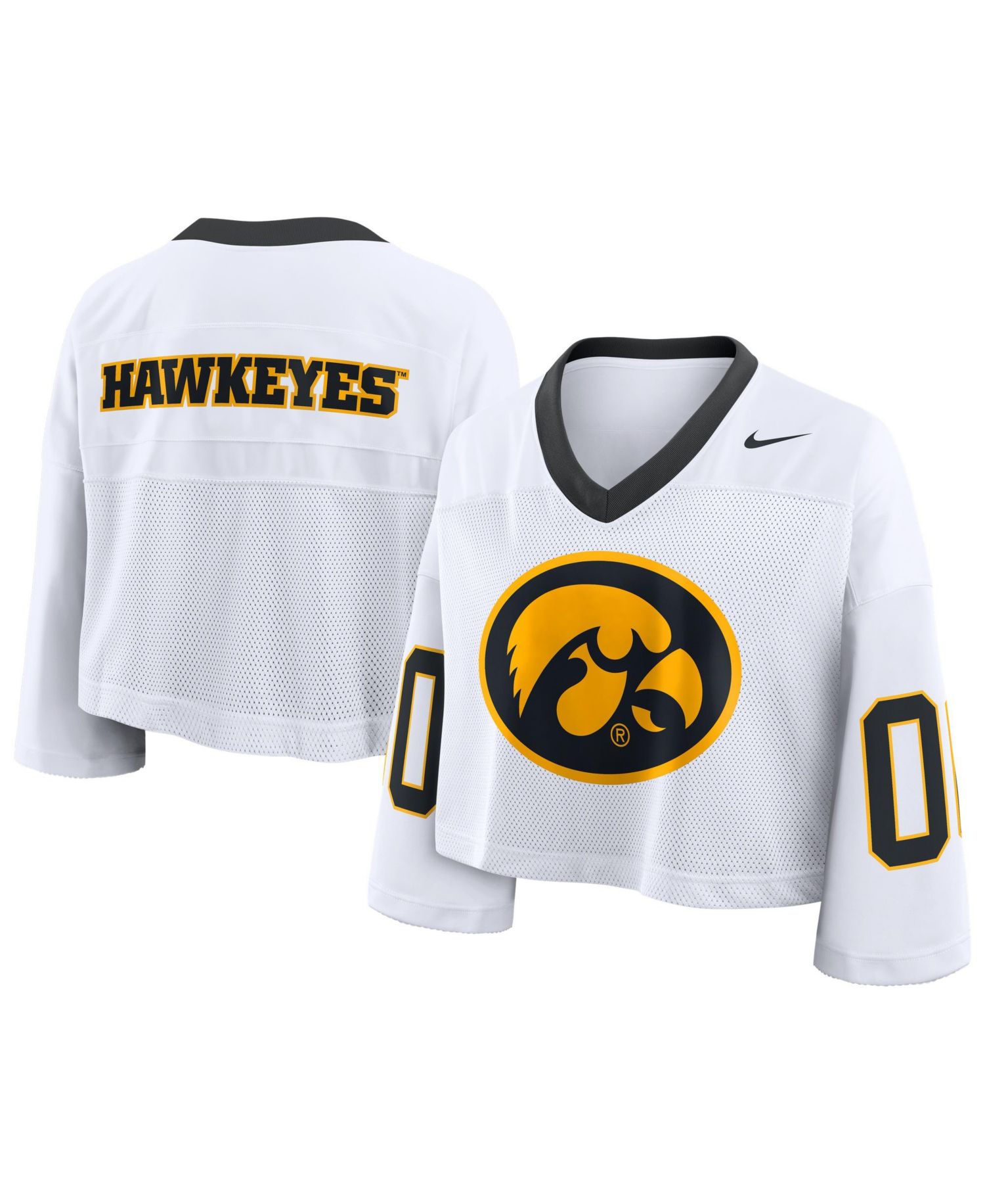 Women's White Iowa Hawkeyes Oversized Logo Cropped Fashion Jersey
