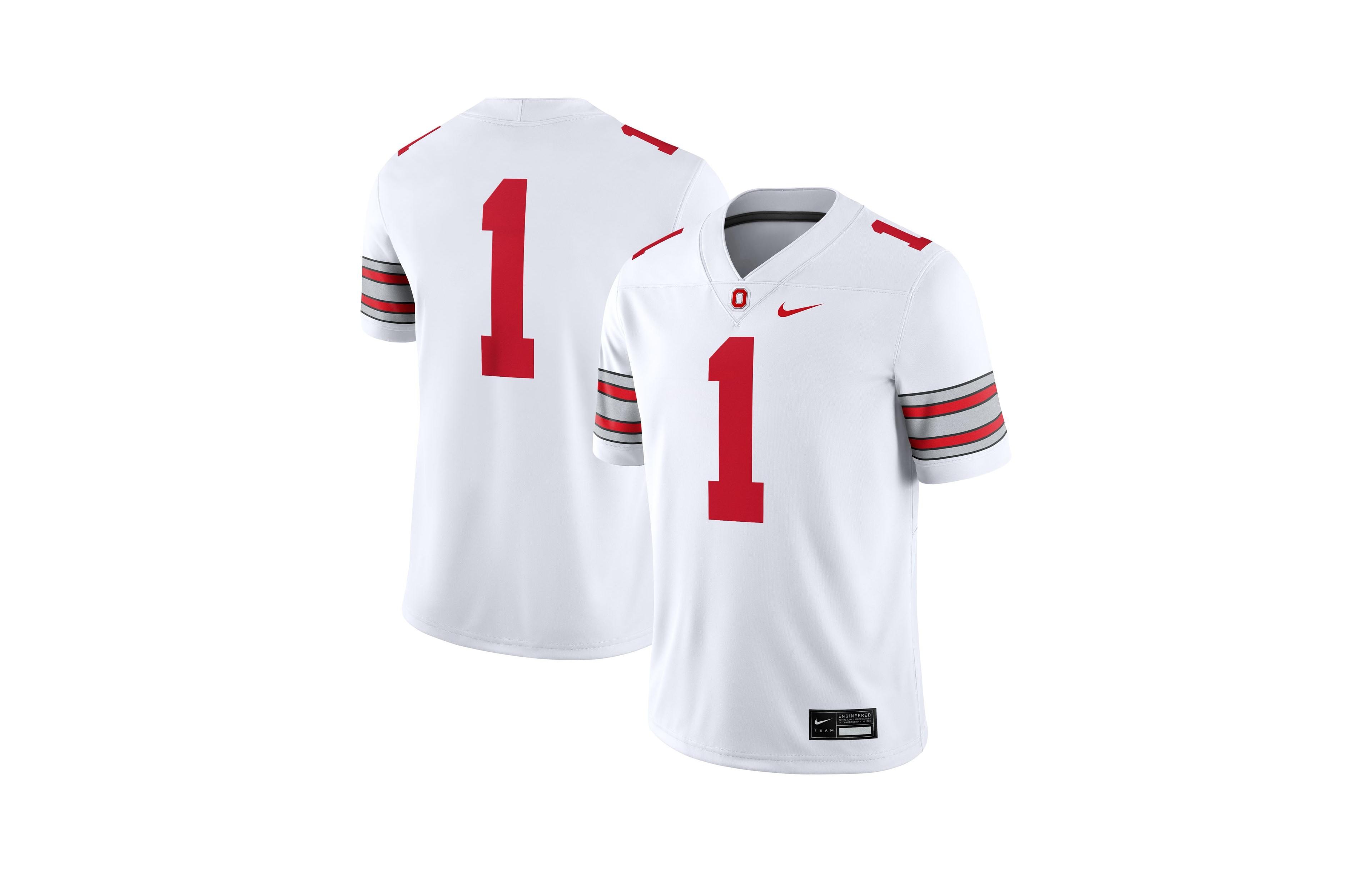 Nike Men's Ohio State Buckeyes 1 Road Game Screen-Printed Football Jersey