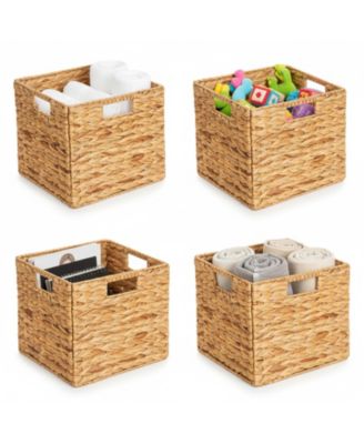 4-Pack Wicker Storage Baskets - 12" Water Hyacinth Cube Storage Bin