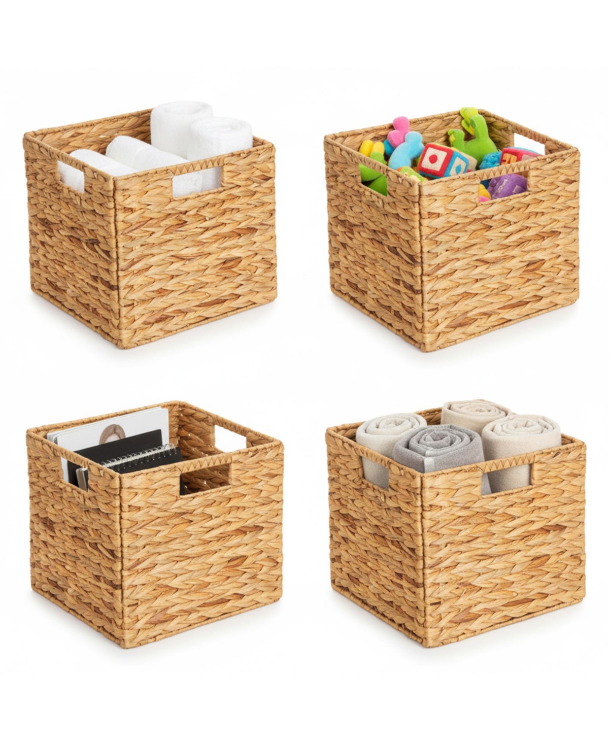 SpaceAid 4-Pack Wicker Storage Baskets - 12" Water Hyacinth Cube Storage Bin