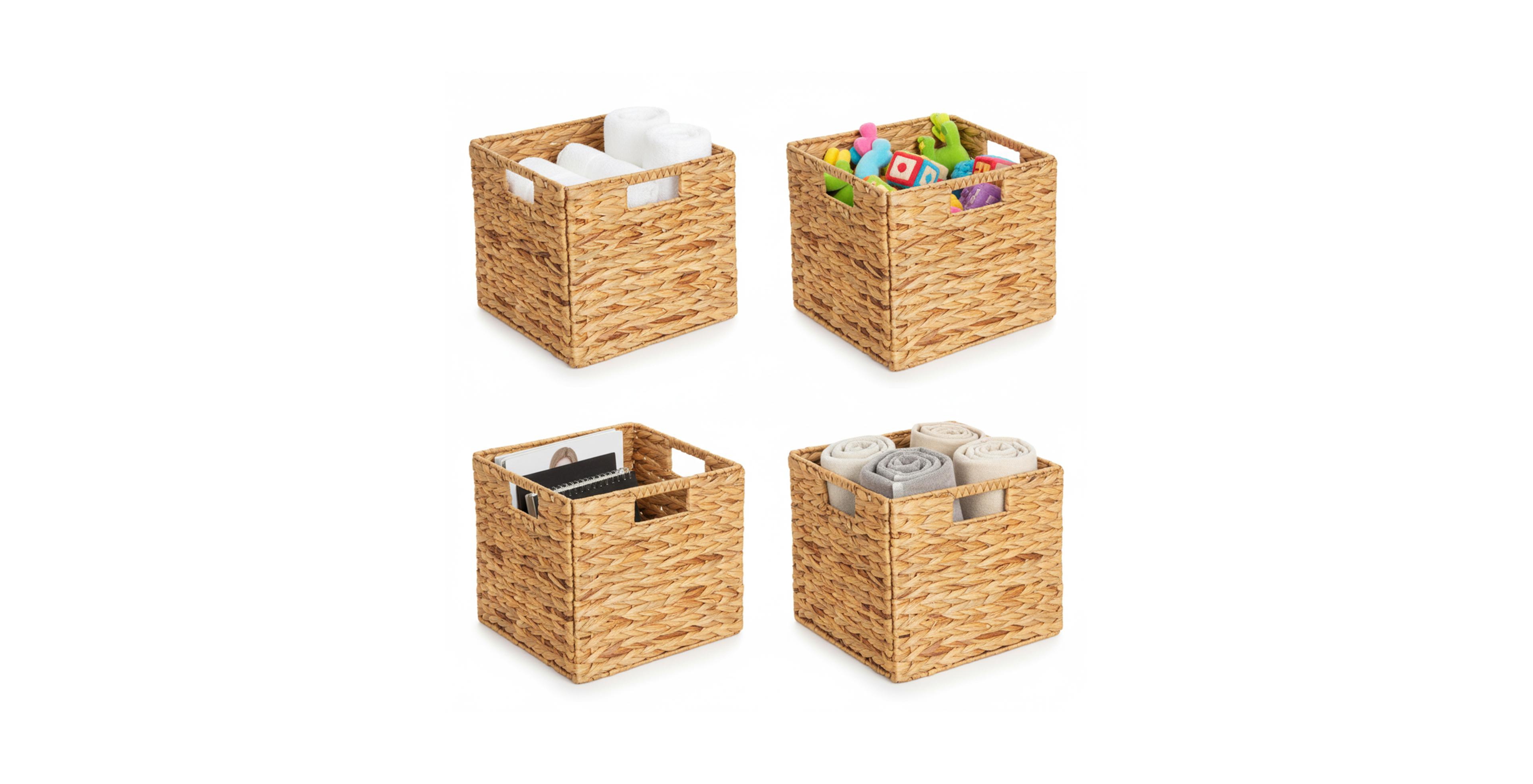 SpaceAid 4-Pack Wicker Storage Baskets - 12" Water Hyacinth Cube Storage Bin