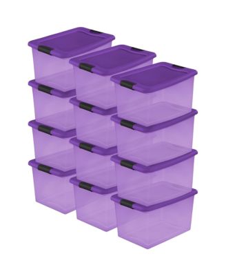 64 Quart Latching Plastic Storage Container Bin in Purple (12 Pack)