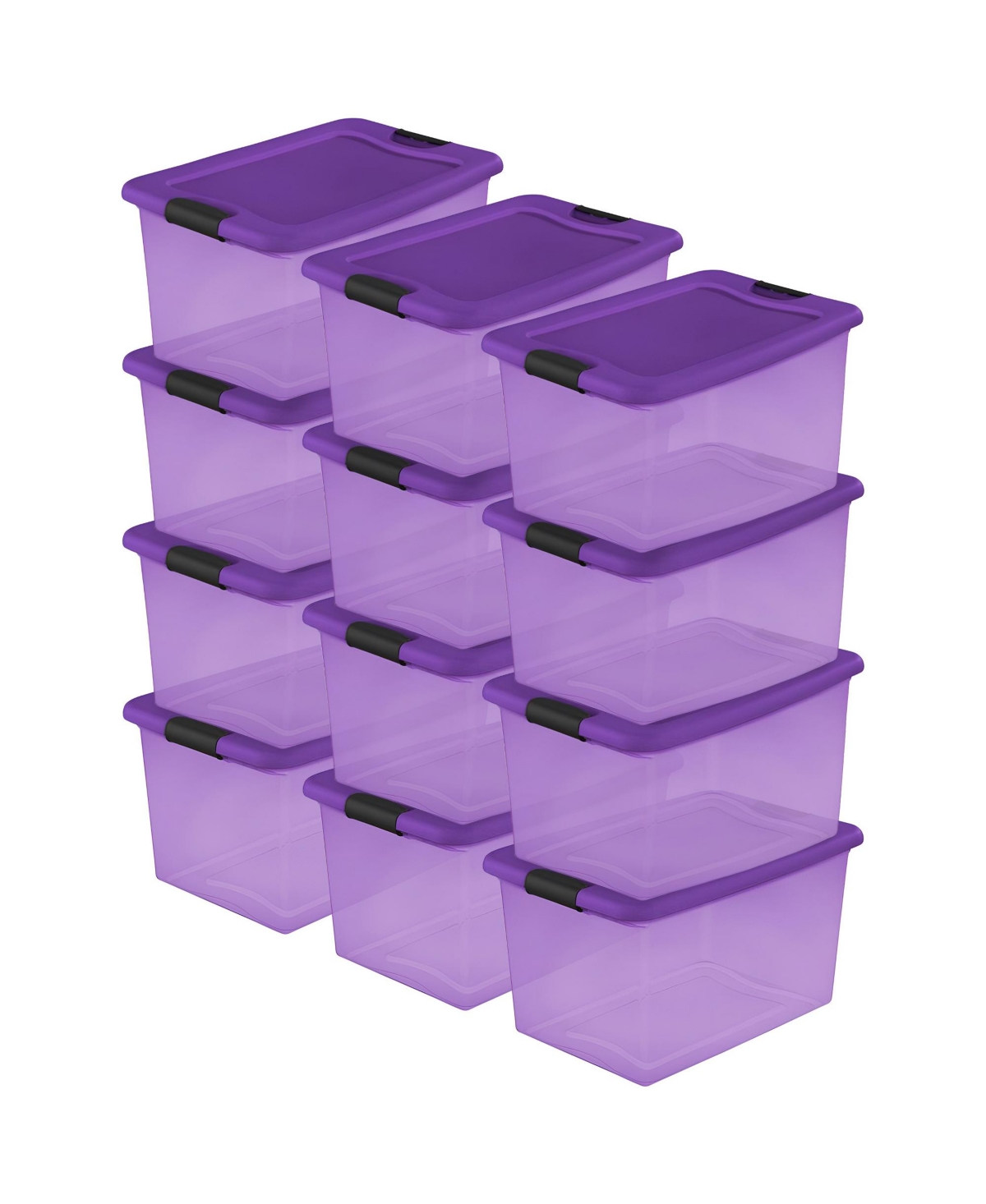 Sterilite 64 Quart Latching Plastic Storage Container Bin in Purple (12 Pack)