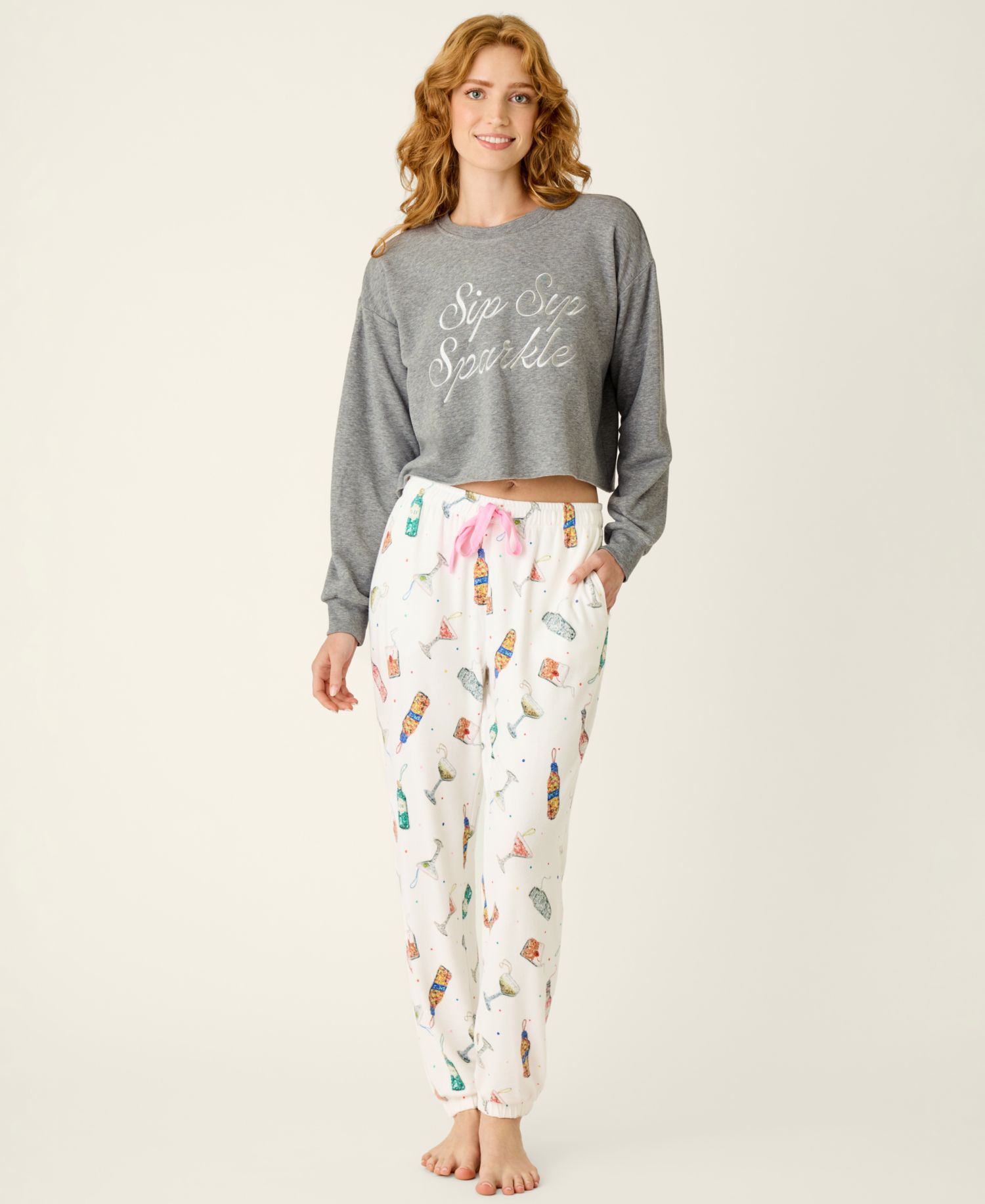 Women's Sip Sip Sparkle Long-Sleeve Crewneck Sweater