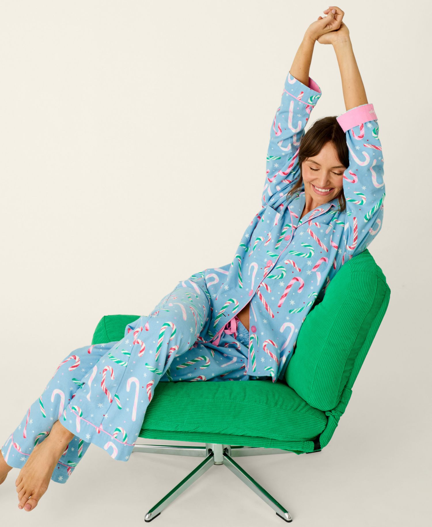 Women's Flannel Long-Sleeve Print Top and Pants, 2-Piece Set