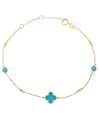 Diamond (1/20 ct. t.w.) and Turquoise Bracelet in 14k Yellow Gold