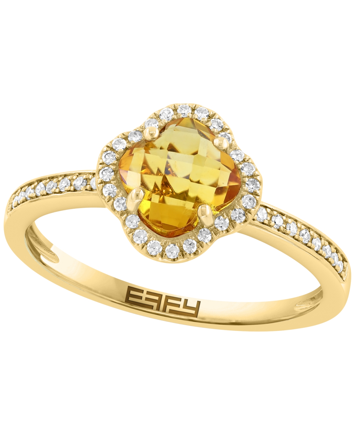 Effy Collection Diamond and Citrine Ring (1/10 ct. t.w. Diamond, 1-1/10 ct. t.w. Citrine) in 14k Yellow Gold