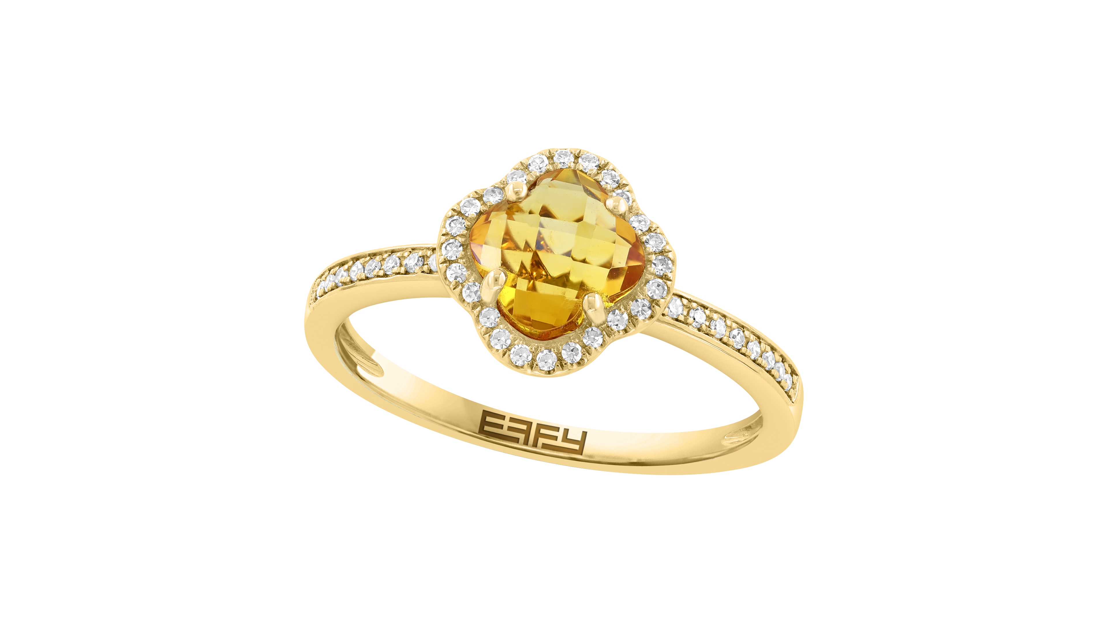 Effy Collection Diamond and Citrine Ring (1/10 ct. t.w. Diamond, 1-1/10 ct. t.w. Citrine) in 14k Yellow Gold