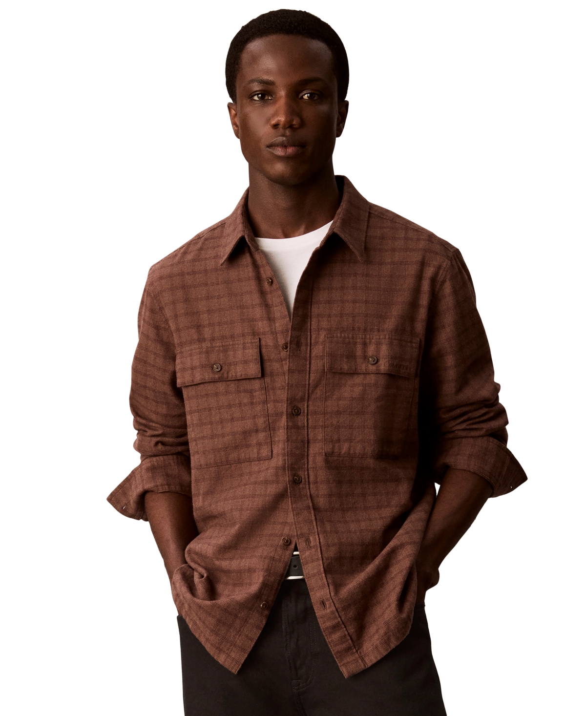 Calvin Klein Men's Check Flannel Classic Button-Down Shirt - Purple - M