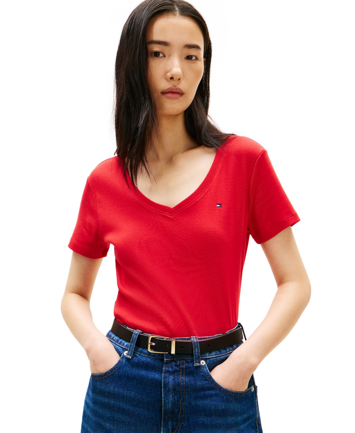 Women's Rib Slim V-Neck Short-Sleeve T-Shirt