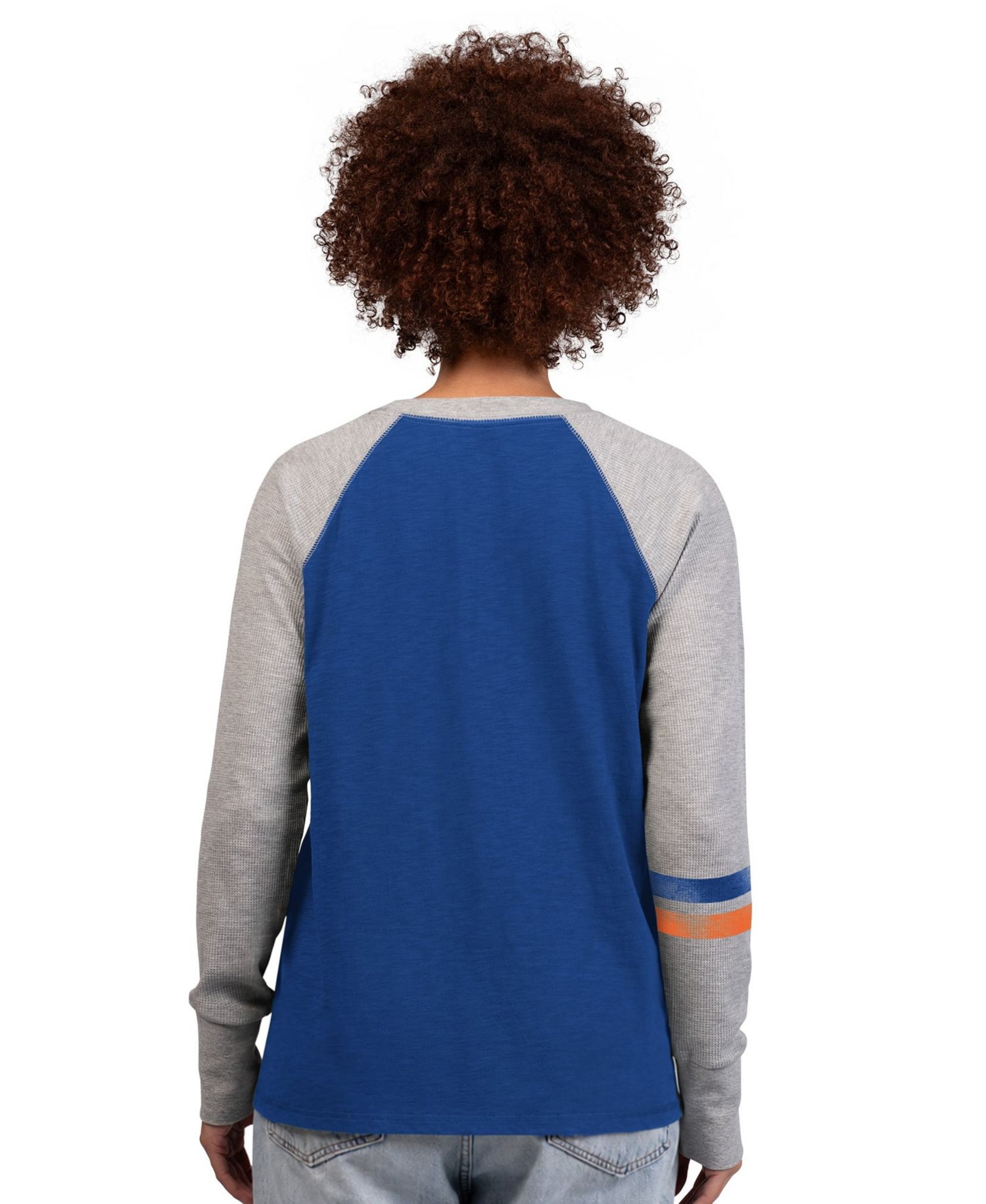 Women's Royal/Gray Denver Broncos Throwback Waffle-Knit Raglan Long Sleeve T-Shirt