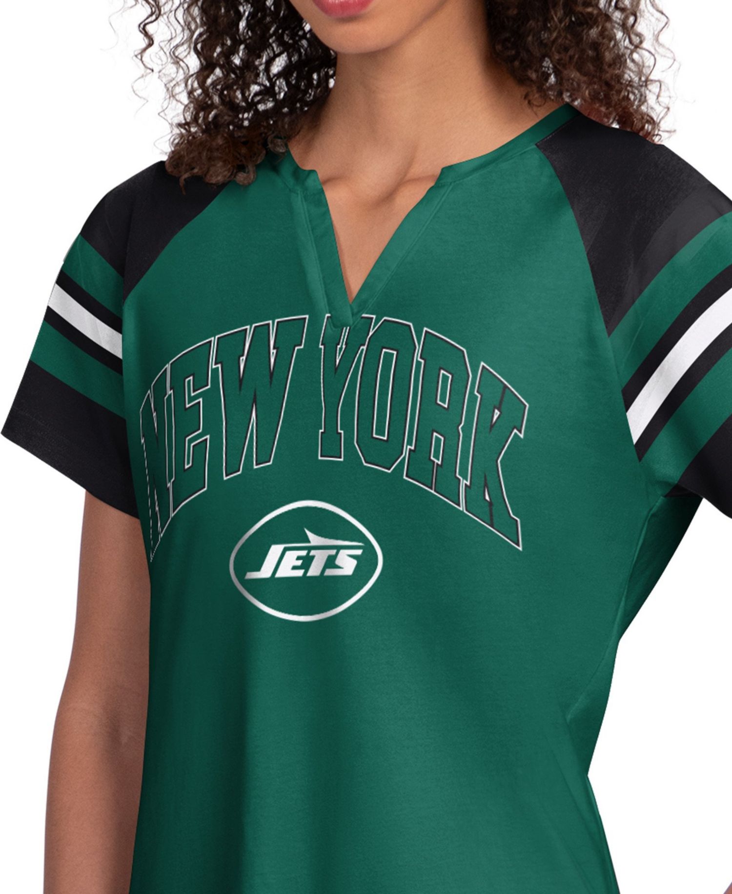 Women's Green New York Jets Game On Notch Neck Raglan T-Shirt