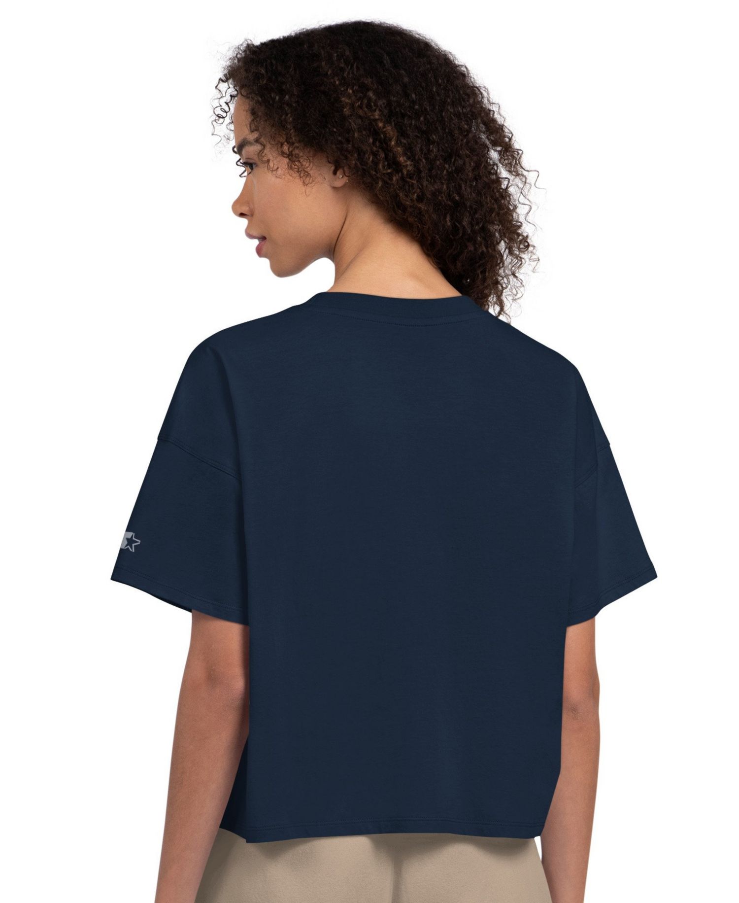 Women's Navy Seattle Seahawks Rhinestone Boxy Cropped T-Shirt