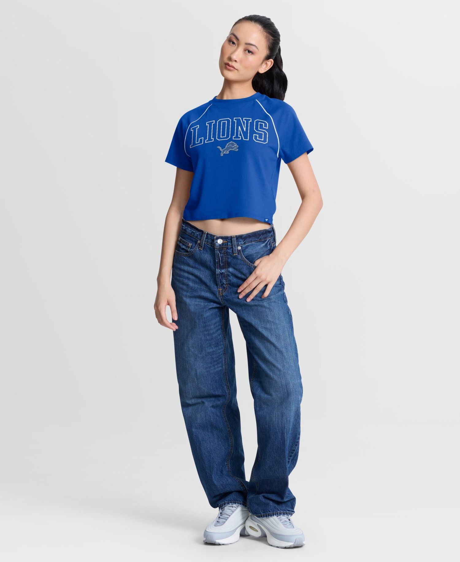 Women's Blue Detroit Lions Offensive Scheme Raglan Tri-Blend Cropped Top