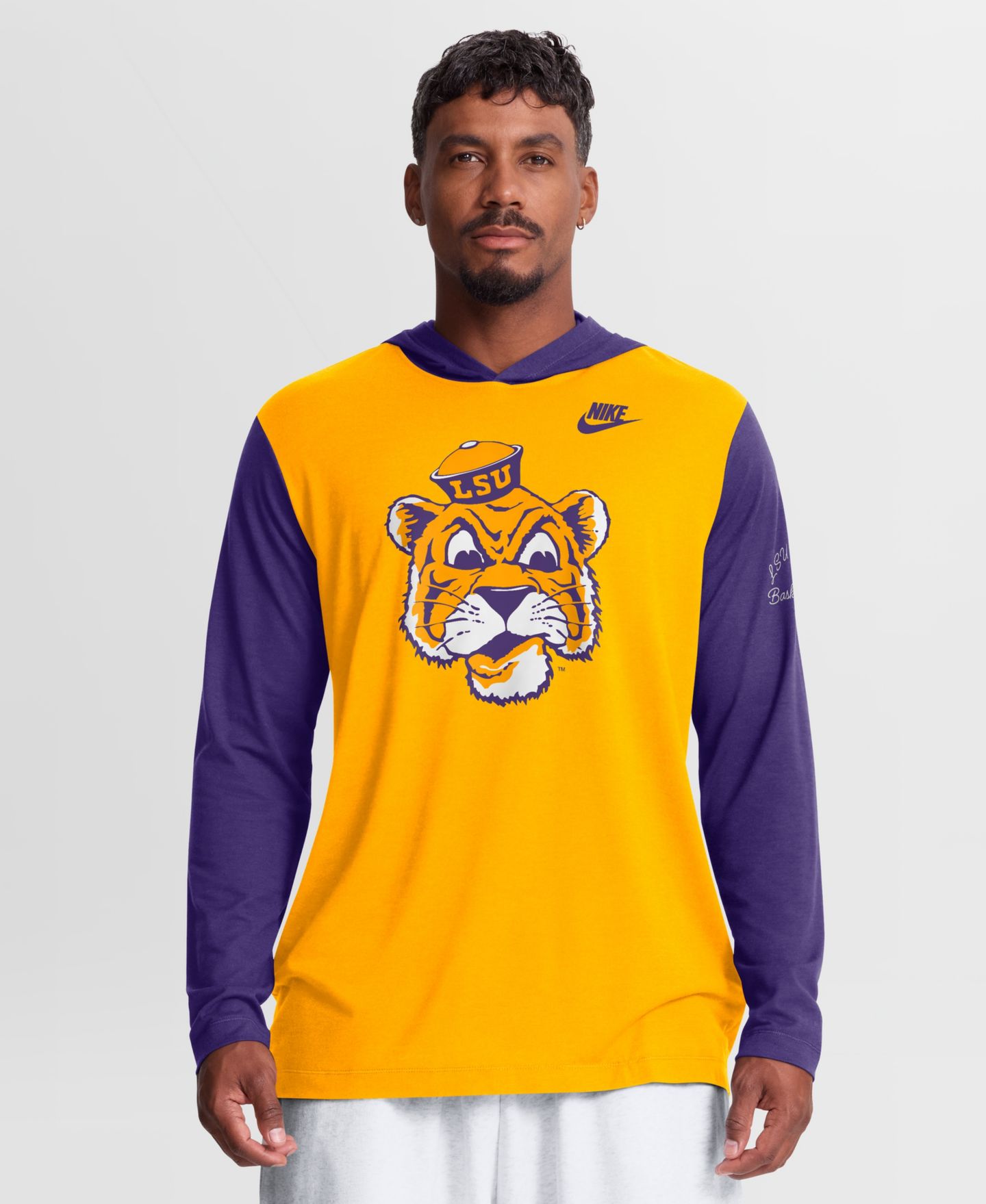 Мужская футболка Nike Gold/Purple LSU Tigers Campus Legacy Tri-Blend Long Sleeve Hooded — фото 1