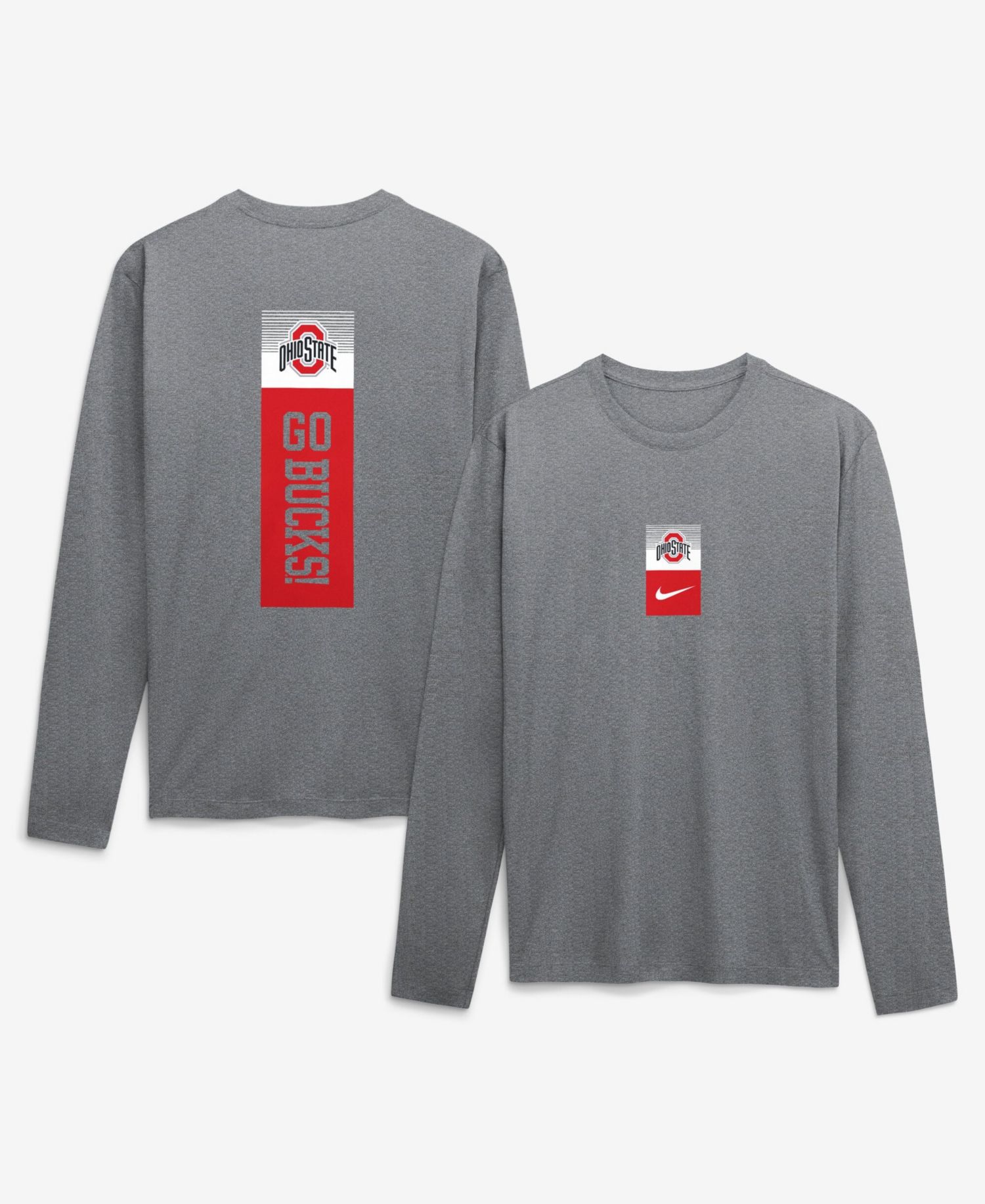 Men's Heather Gray Ohio State Buckeyes Double Stack Legend Dri-FIT Long Sleeve T-Shirt