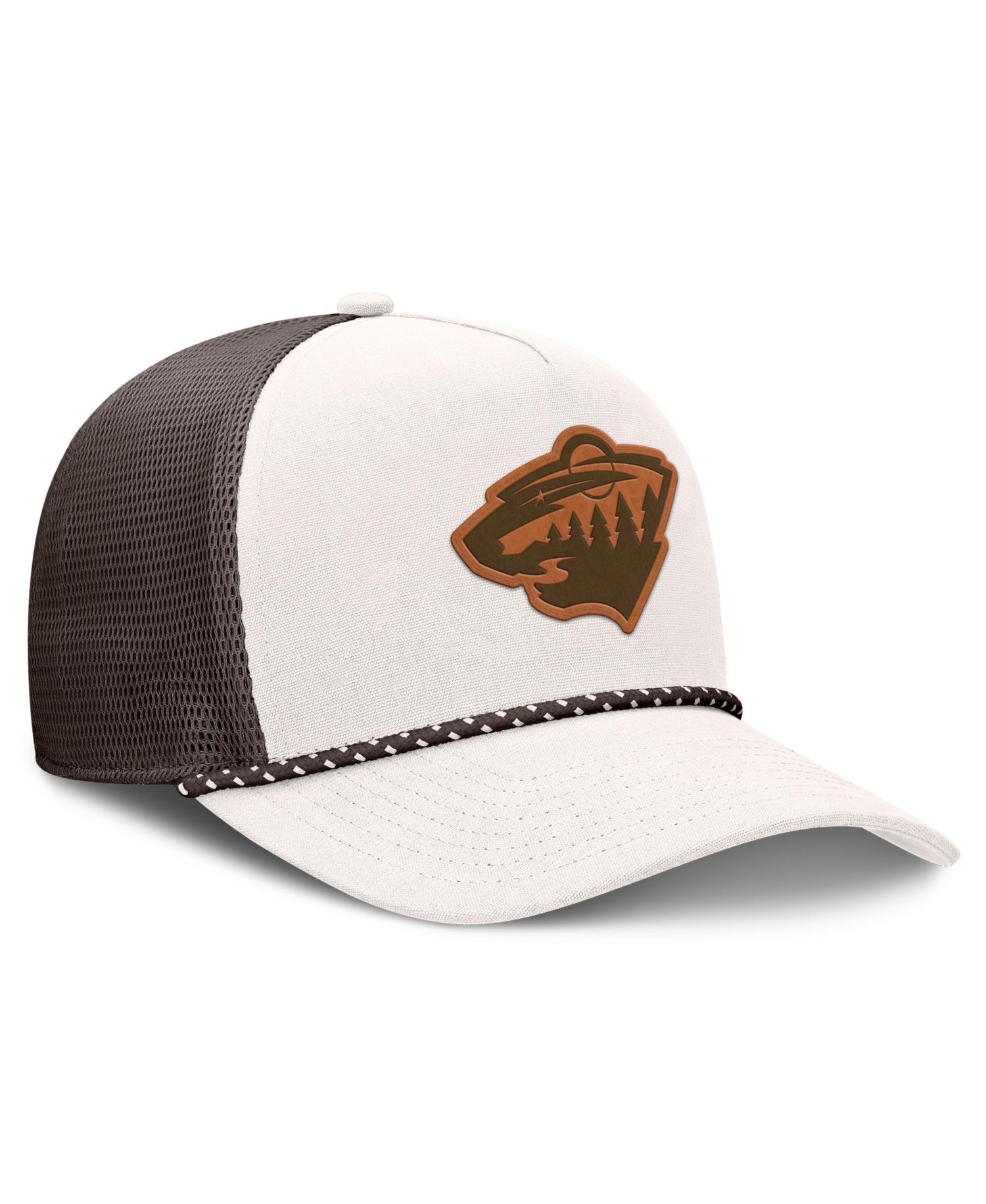 Men's Cream/Brown Minnesota Wild Level Up Bronco Rope A-Frame Trucker Adjustable Hat