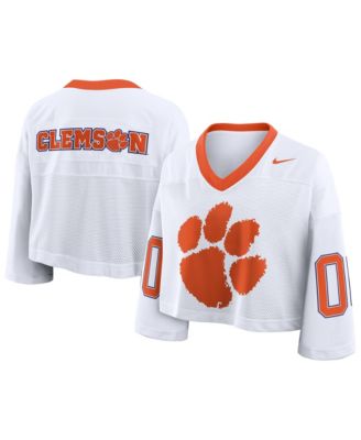 Women's White Clemson Tigers Oversized Logo Cropped Fashion Jersey
