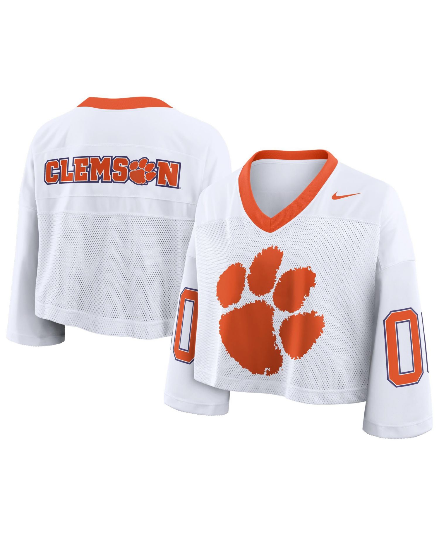 Women's White Clemson Tigers Oversized Logo Cropped Fashion Jersey