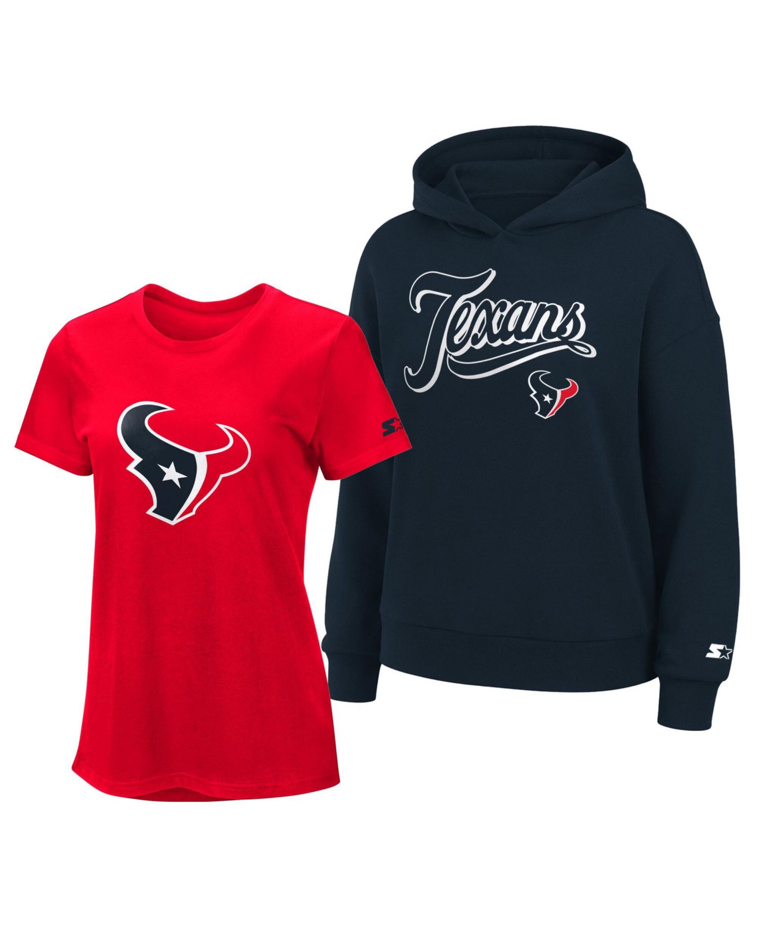 Women's Red/Navy Houston Texans Hoodie T-Shirt Combo Pack