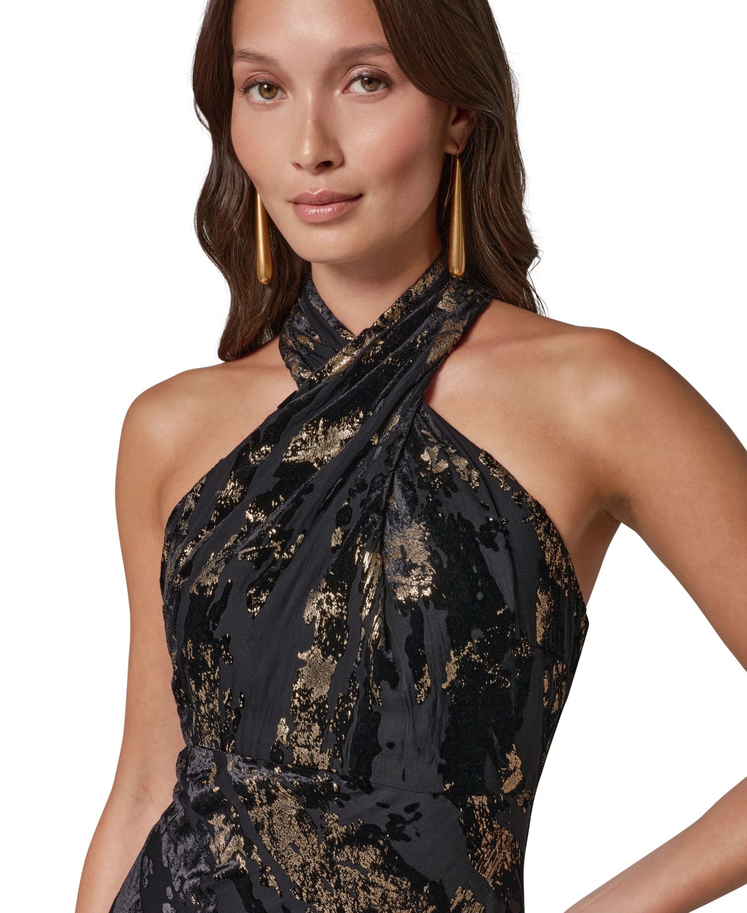 Women's Halter Velvet-Burnout Midi Dress