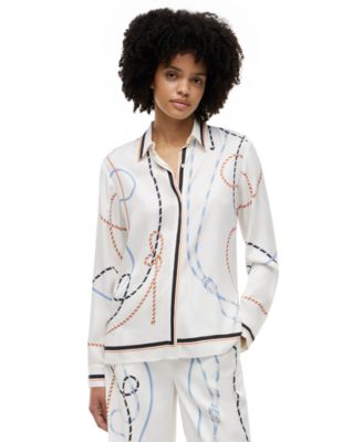 Women's Printed Collared Button-Front Shirt