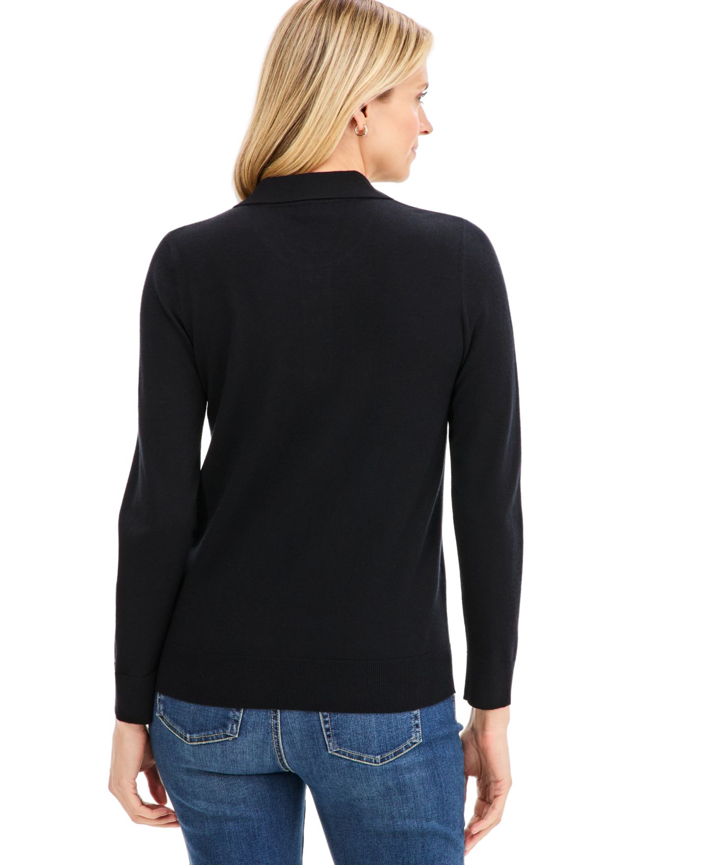 Женский свитер Style & Co Long-Sleeve Polo, цвет: Глубокий чёрный — фото 2