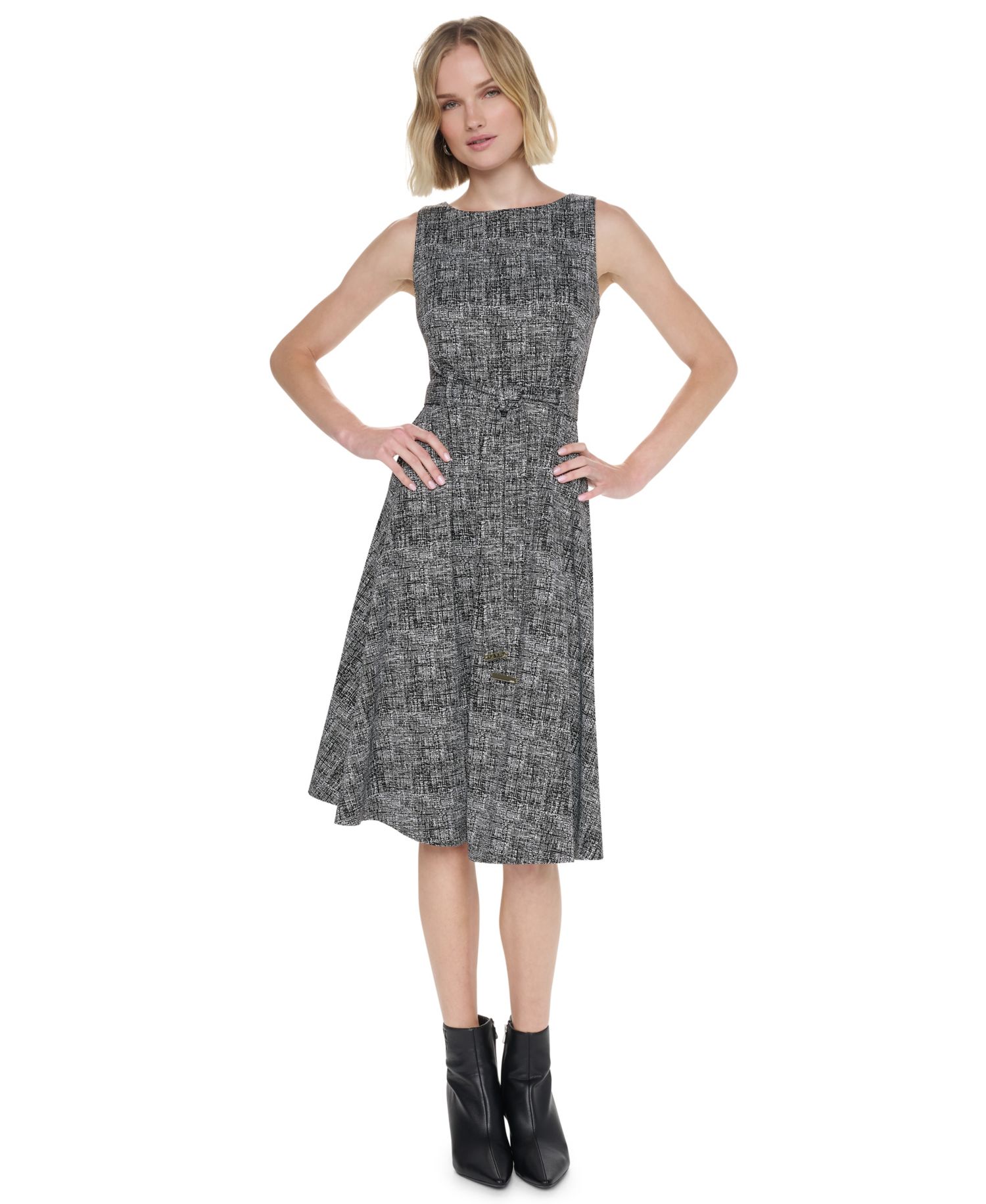 Women's Fit-and-Flare Jewel-Neckline Midi Dress
