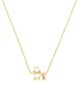 Gold-Plated Cubic Zirconia Pooh Piglet Necklace