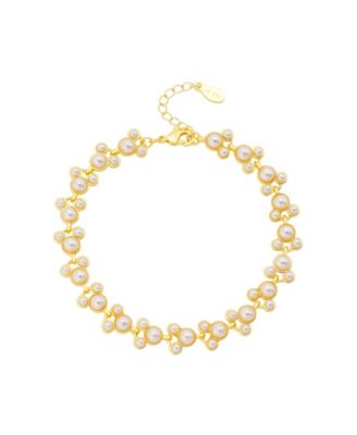 Imitation Pearl Gold-Tone Mickey Adjustable Bracelet