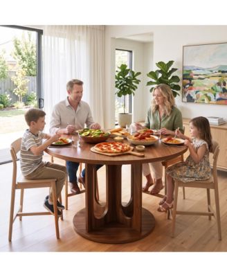 Extendable Dining Table 43 to 59 Inch Round to Oval MDF Pedestal Base Seats 4-8 for Kitchen Living Room