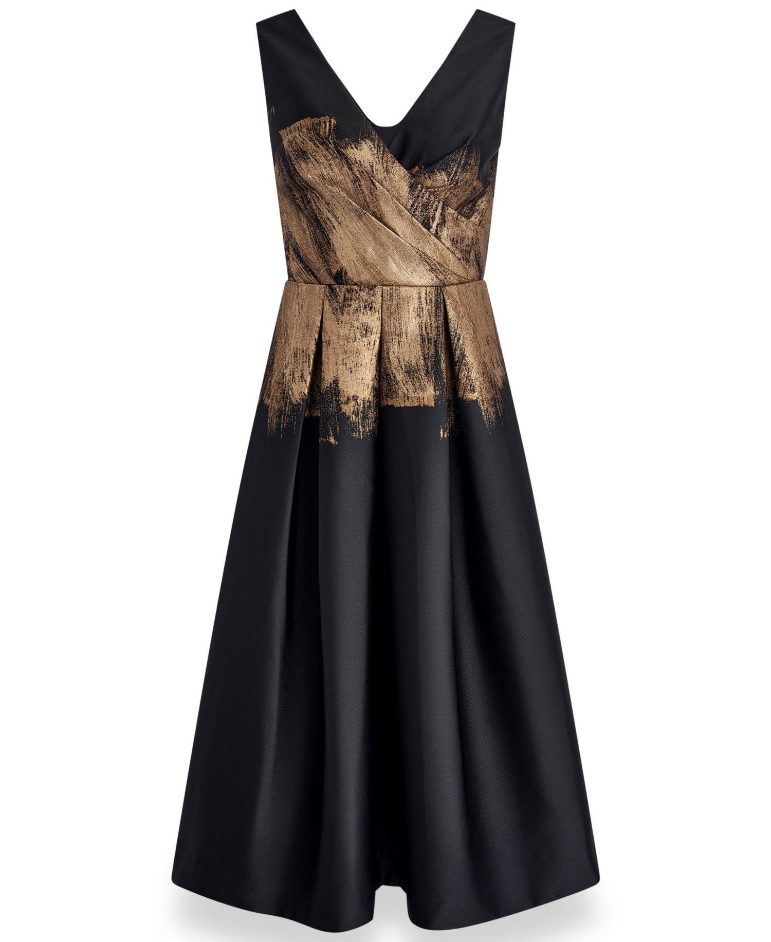 Women's Metallic Brushstroke Jacquard V-Neck Fit & Flare Dress