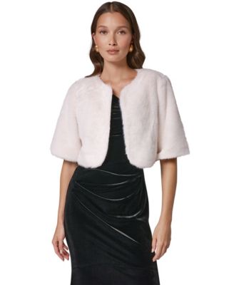 Women's Elbow-Length Cropped Faux Fur Shrug