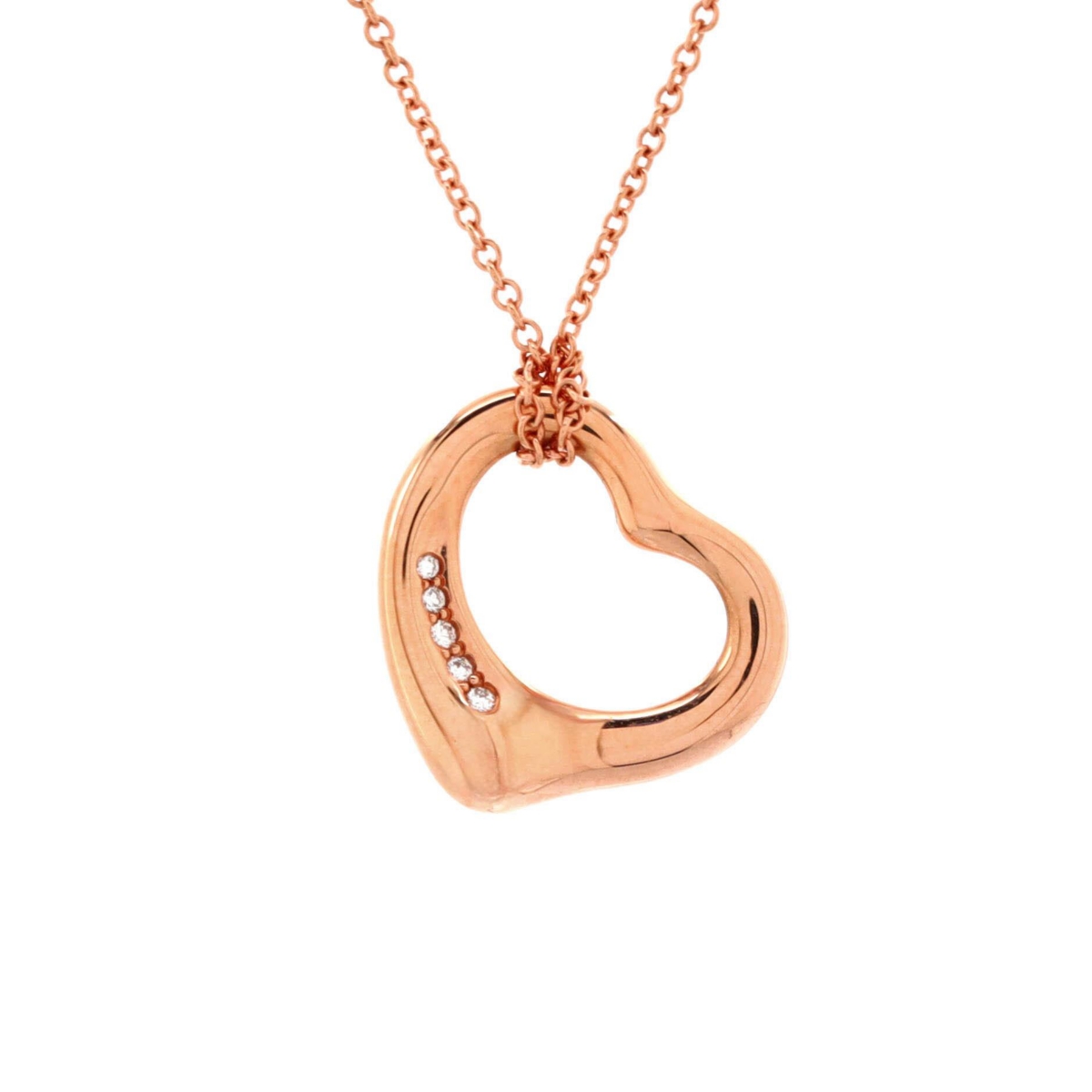 Pre-Owned Tiffany & Co Elsa Peretti Open Heart 5 Diamonds Pendant Necklace