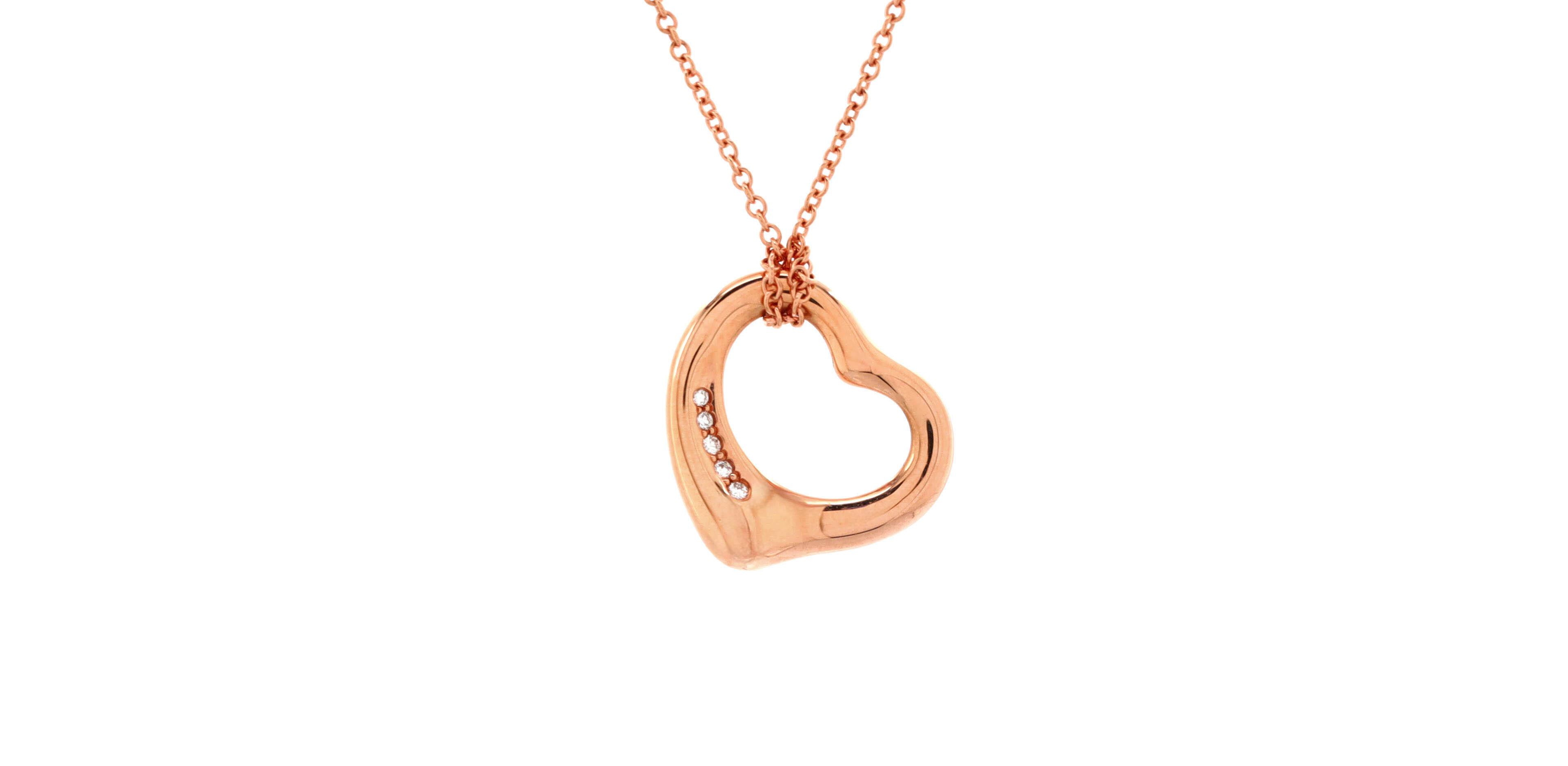 Pre-Owned Tiffany & Co Elsa Peretti Open Heart 5 Diamonds Pendant Necklace