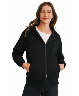 Maternity Full-Zip Ribbed-Trim Hoodie