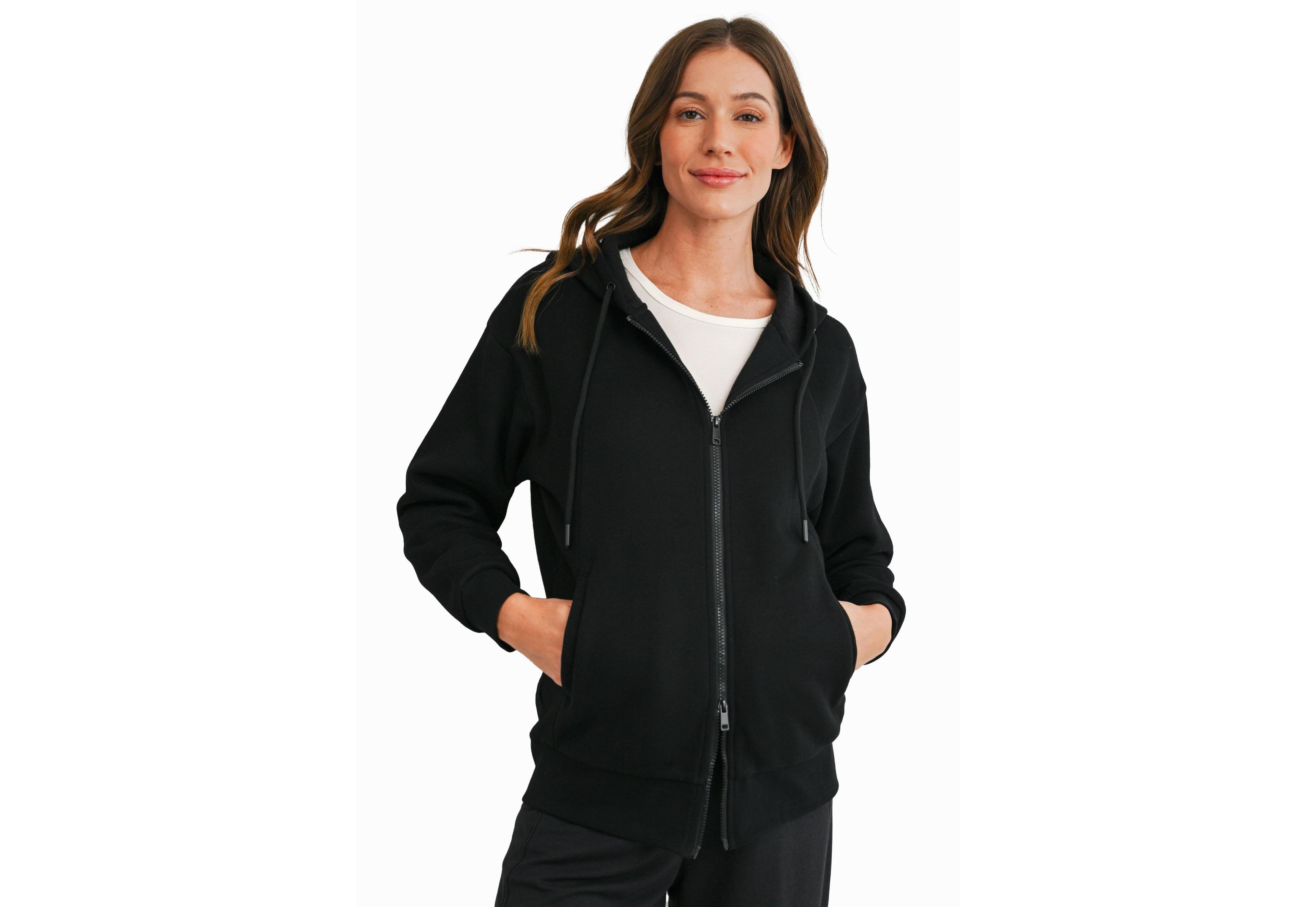 Hello Miz Maternity Full-Zip Ribbed-Trim Hoodie