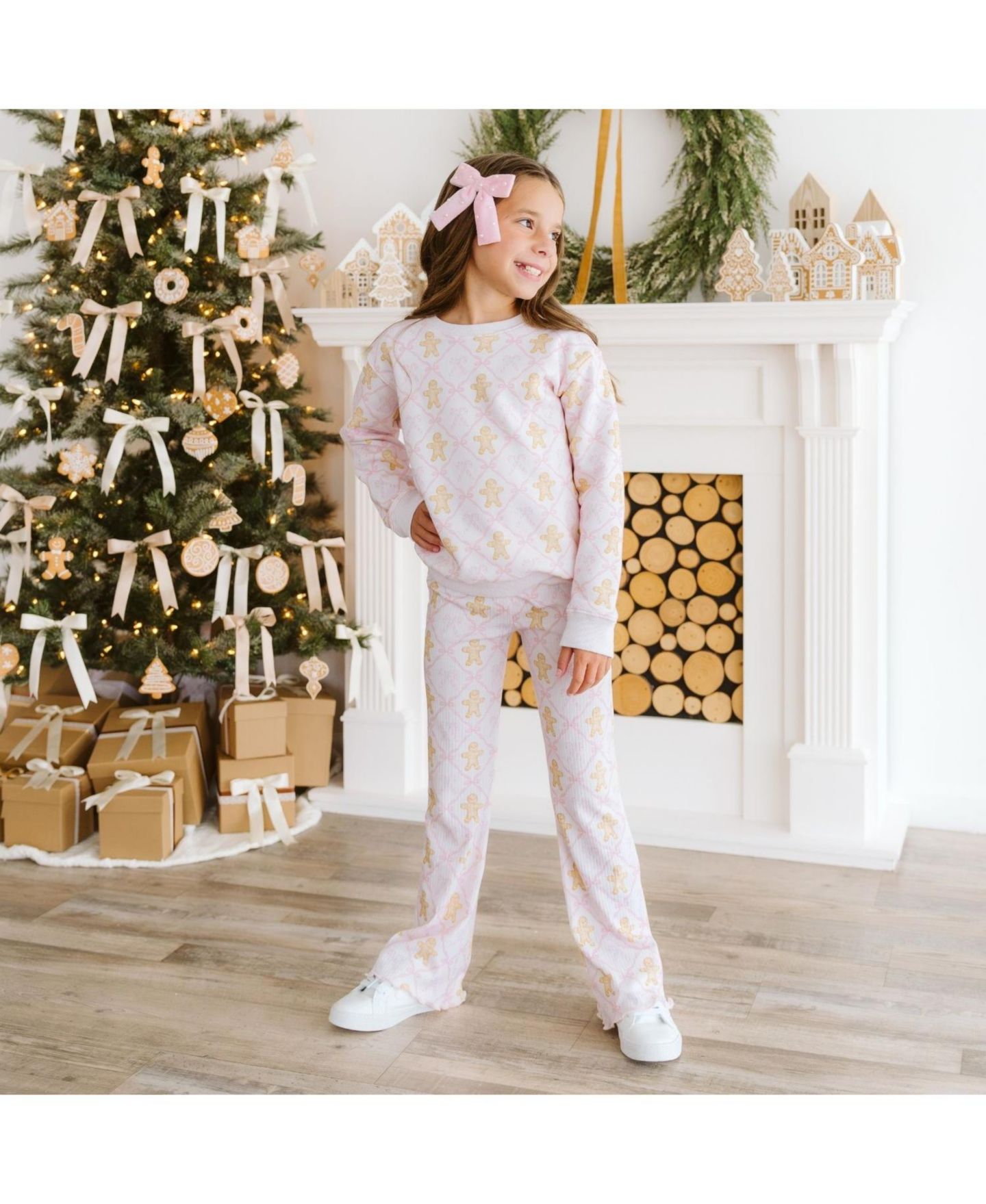 Леггинсы Sweet Wink Bow Trellis Gingerbread and Bow Print Flare Leggings для девочек, цвет: Розовый — фото 4