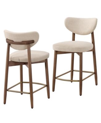Set of 2 Upholstered Wooden Bar Stools with Backs for Kitchen Island