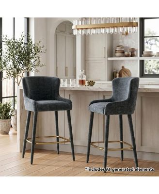 26.5" Counter Height Bar Stools Set of 2, Wingback Arms, Chenille Upholstered