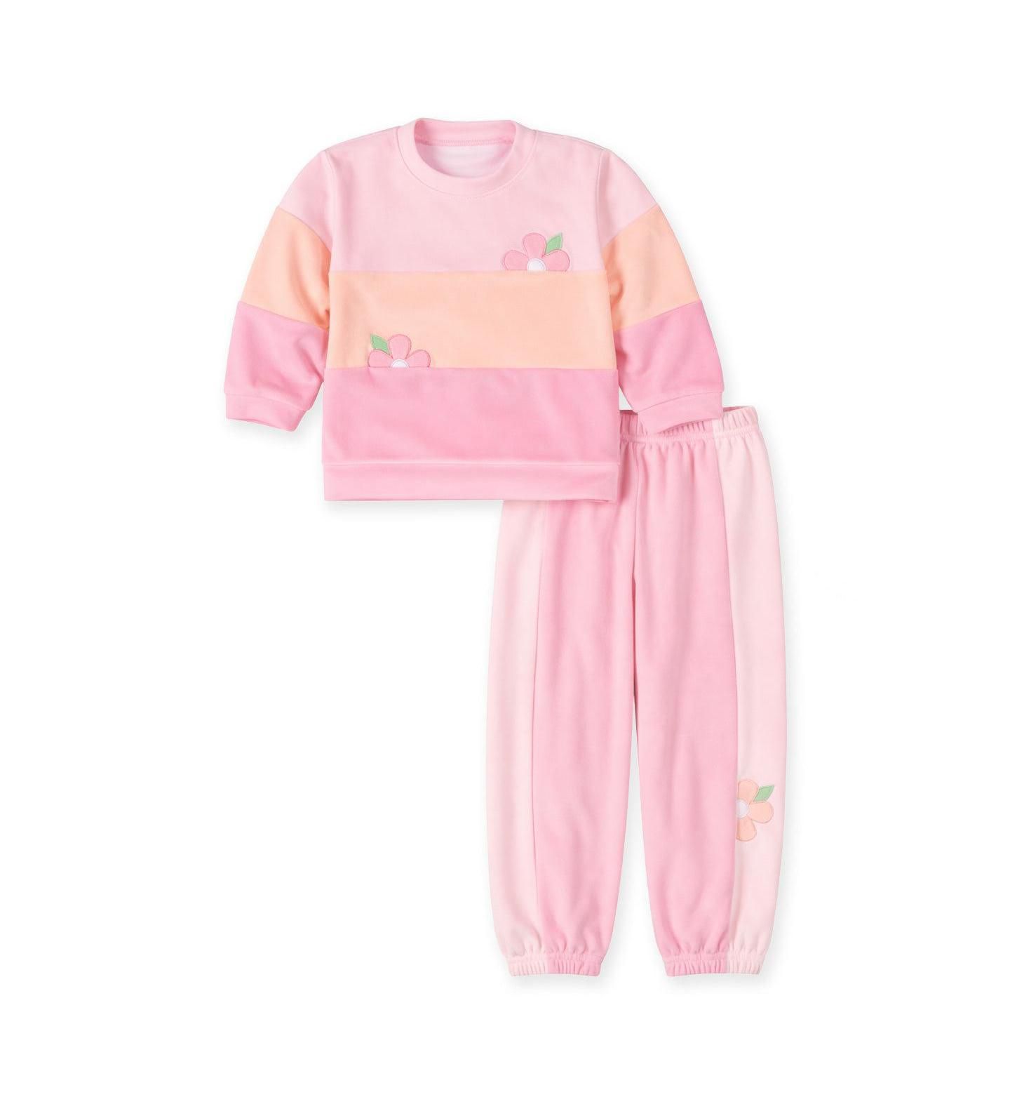 Florence Eiseman Toddler Girls' 2T-5T Velour-Knit Puff-Sleeve Floral-Applique Top and Pants, 2-Piece Set, цвет: Розовый — фото 1