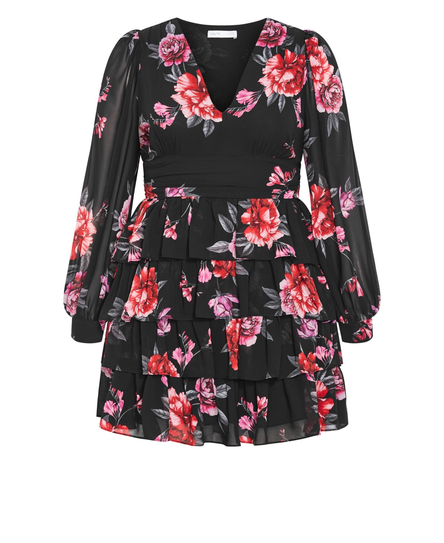 Plus Size Juliette Long-Sleeve Floral-Print V-Neck Dress